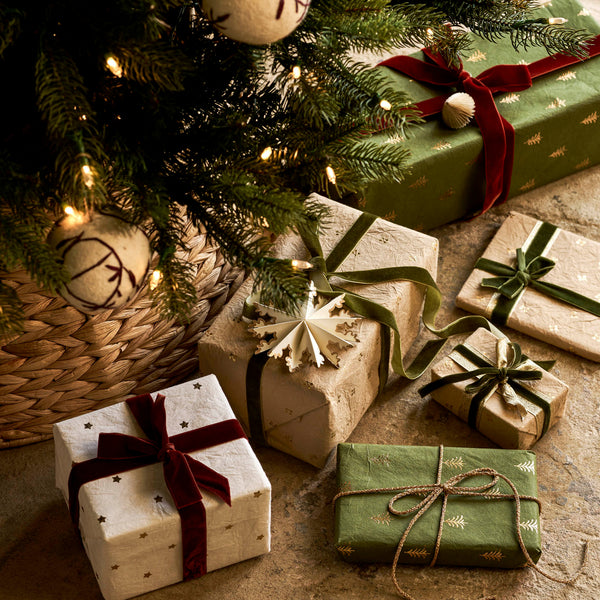 Cotton Paper Christmas Gift Wrap - Assorted - Moss, Warm-White, Natural