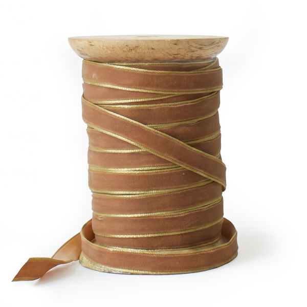 Cotton Velvet Ribbon - Old Gold - 6.5mm x 10m