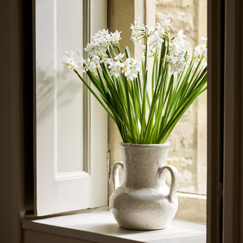 White Crackle Glazed Vase with Handles