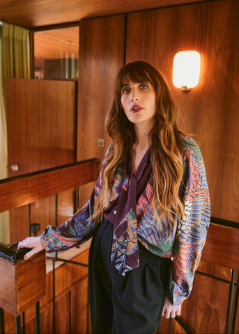 Crane Plum Pussy Bow Blouse - One Hundred Stars