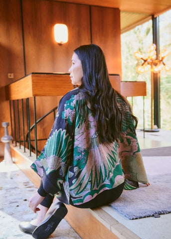 Crane Emerald Wool Kimono - One Hundred Stars