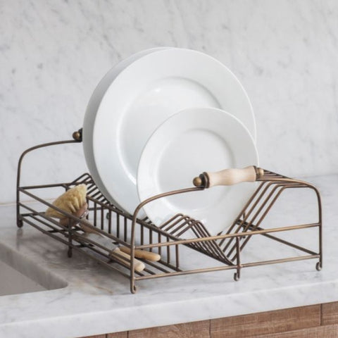 Metal Dish Rack with Aged Brass Finish