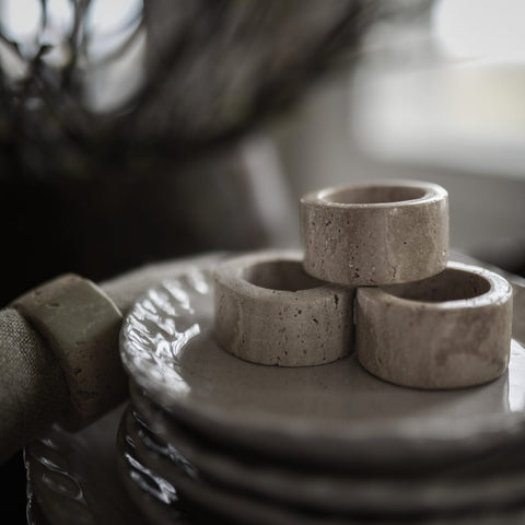Cleighton Travertine Napkin Rings - Set of Six