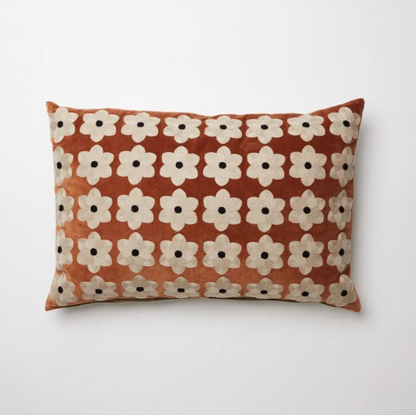 Rust Daisy Cushion - Cotton Velvet & Linen - from Olsson & Jensen