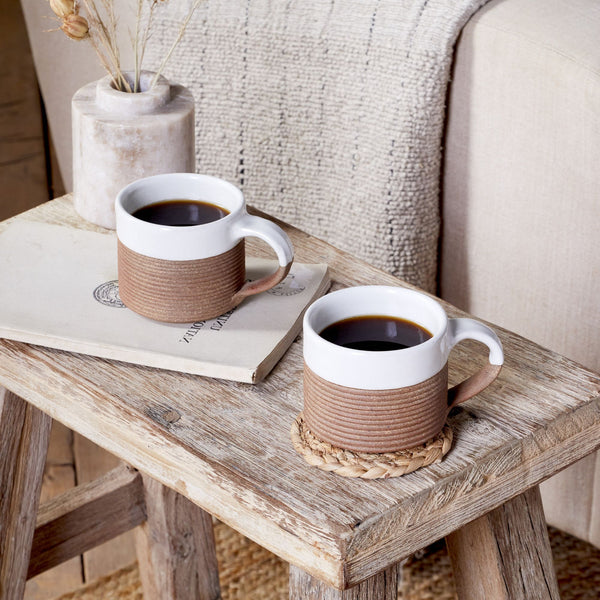 Dipped White Glaze Ribbed Terracotta Coffee Mug