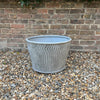 Traditional style antique dolly tub planter grey metal ribbed sturdy strong