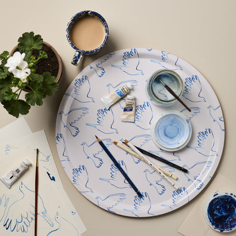 Wanderlust Birch Tray - Doves - Round