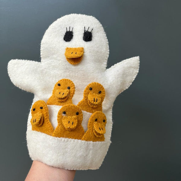 Handmade Felt Duck and Ducklings Hand Puppet - Fairtrade