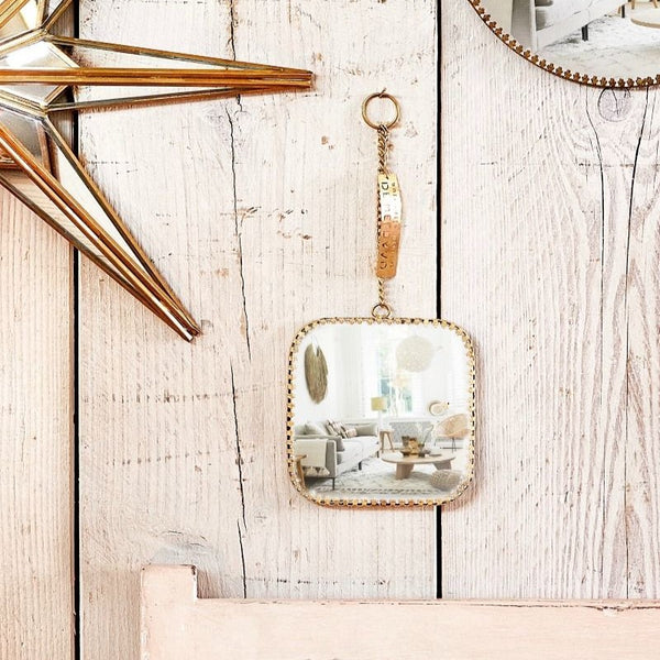 Gold Edged Hanging Mirror with Chain