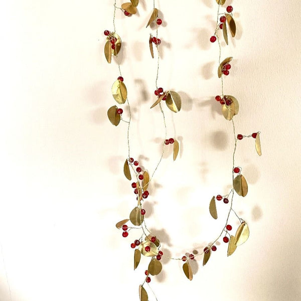 Brass Leaf and Red Berries Garland