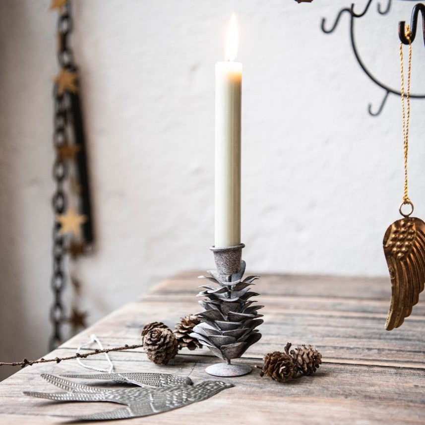 Rustic Zinc Pinecone Candle Holder