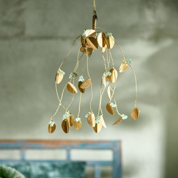 Hanging Brass and Green Glass Berry Bunch