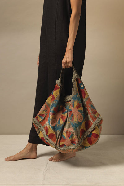 Embroidered Mink Velvet Slouch Bag - One Hundred Stars