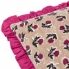 Floral Cotton Velvet Cushion with Ruffled Trim - Violet/Cerise