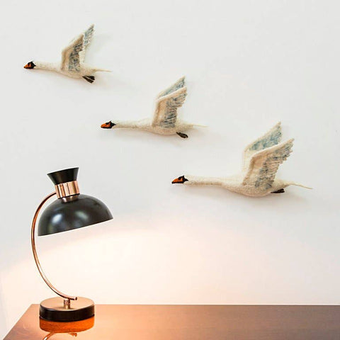 Flying Swan Wall Trio - Hand Felted Organic Wool