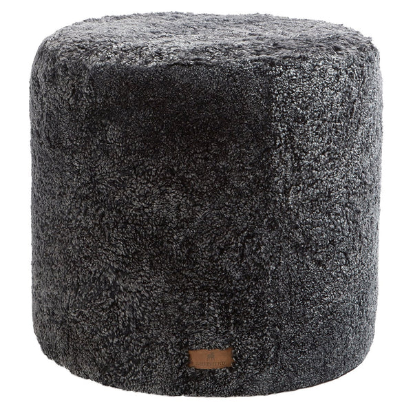 Shepherd of Sweden Frida Round Sheepskin Pouffe or Footstool - Black Graphite - 40x40cm