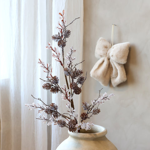 Frosty Winter Branch with Pine Cones - H92cm