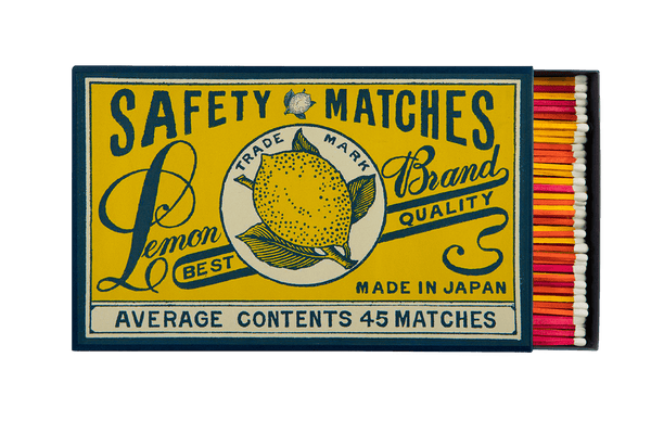 Giant Matches in Letterpress Printed Luxury Matchbox - Lemon