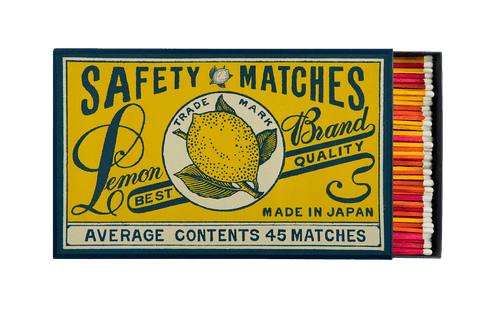 Giant Matches in Letterpress Printed Luxury Matchbox - Lemon