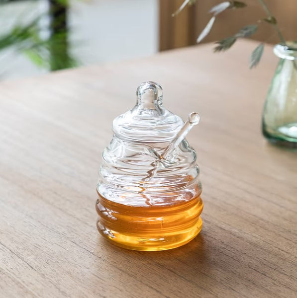 Recycled Glass Honey Pot and Dibber 