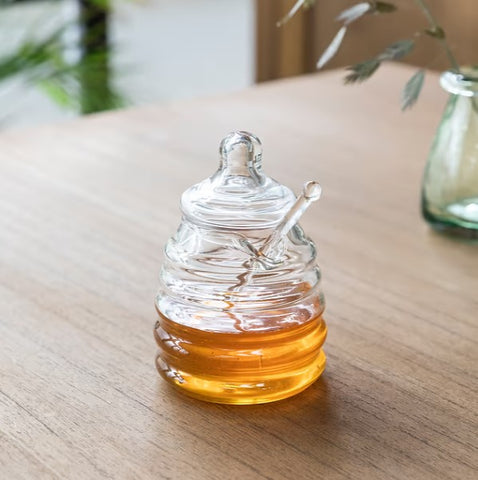 Recycled Glass Honey Pot and Dibber 
