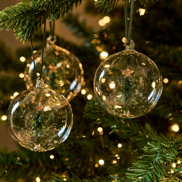 Glass Christmas Tree Bauble - Fern - Set of Three