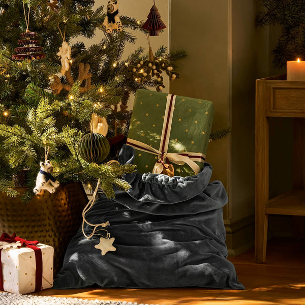 Cotton Velvet Christmas Sack - Dark Forest Green