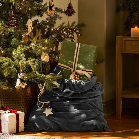 Cotton Velvet Christmas Sack - Dark Forest Green