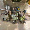 Grey Felt Bunny with Knitted Jacket and Pants with Blue Anemone Flower - 13cm