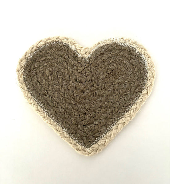 Jute Heart Coaster - Grey