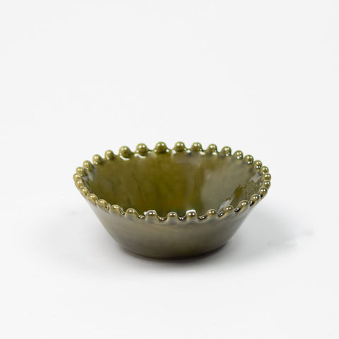Scalloped Edge Stoneware Bowl - Green