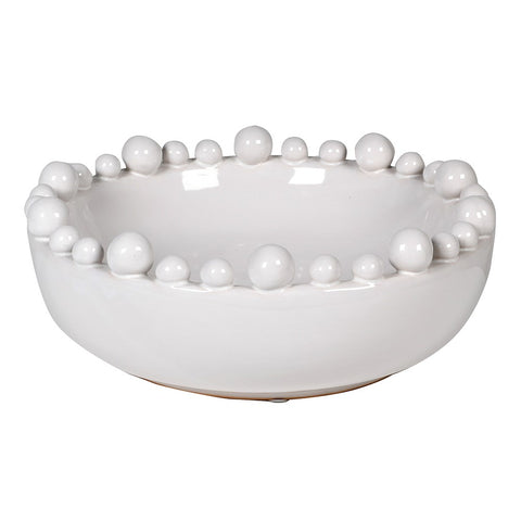 Large White Ceramic Bowl with Bobbles on Rim