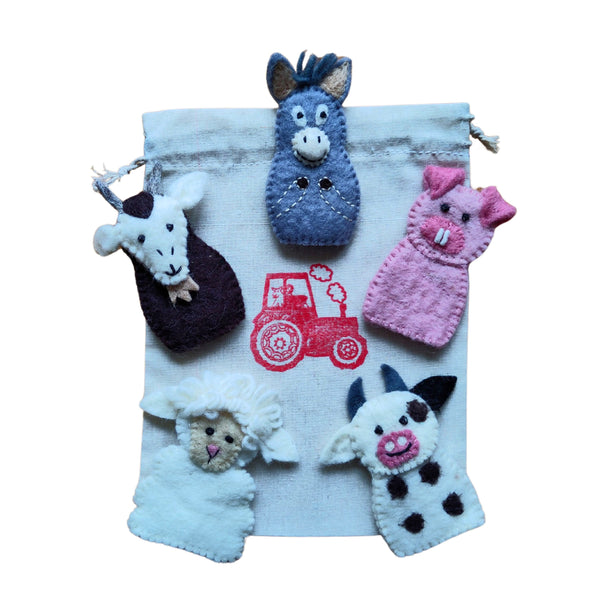 Handmade Felt Finger Puppet Set - Farm Animals