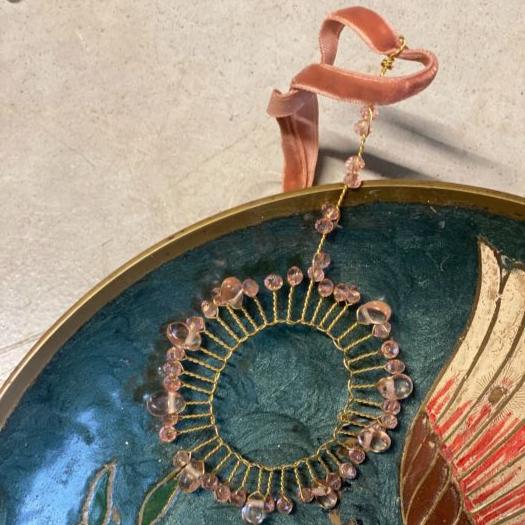 Hanging Pink Glass Bead Wreath Decoration