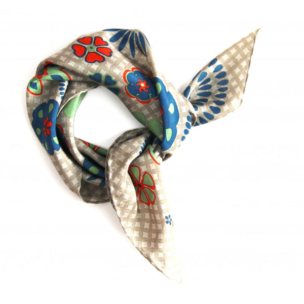 Hand-Printed Small Square Silk Scarf in Box - Shippo Beige