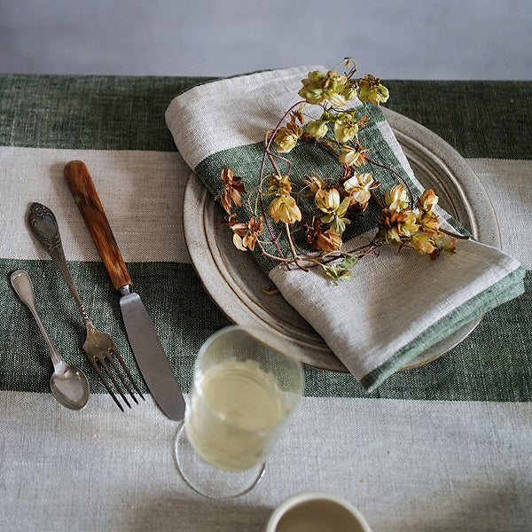 Vienna Green Stripe Linen Napkin - Set of Four