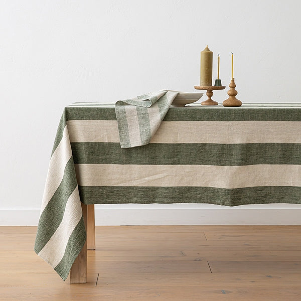 Vienna Green Stripe Linen Tablecloth - 135x250cm