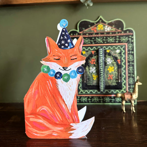 Party Fox Die Cut Greetings Card