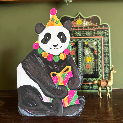 Party Panda Die Cut Greetings Card