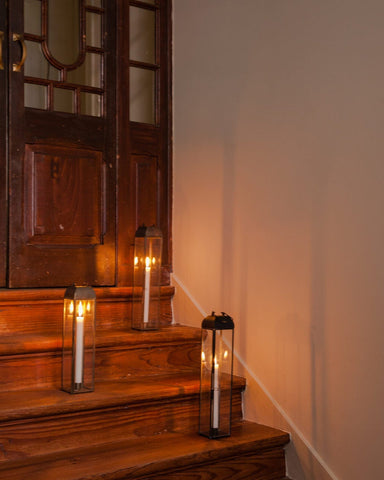 Duo Lantern - Pillar or Dinner Candle - Black - Two Size Options