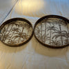 Set of Two Round Glass Palm Tree Trays
