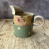 Medium Handmade Ceramic Jug by Virginia Graham - Floral with Stripes or Spots - Soft Green