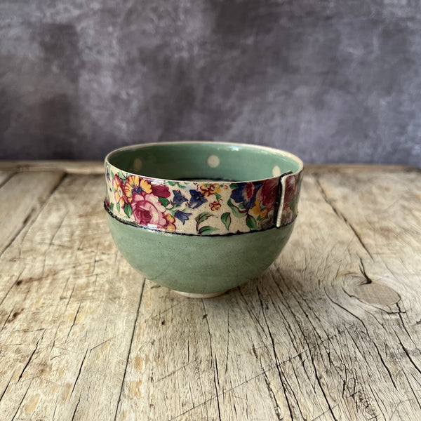 Medium Handmade Ceramic Bowl by Virginia Graham - Floral with Spots