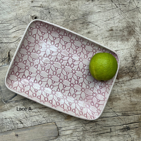 Wonki Ware Rectangular Utensil Dish - Pink Lace