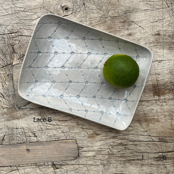 Wonki Ware Rectangular Utensil Dish - Duck Egg Lace
