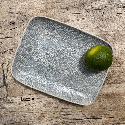 Wonki Ware Rectangular Utensil Dish - Duck Egg Lace
