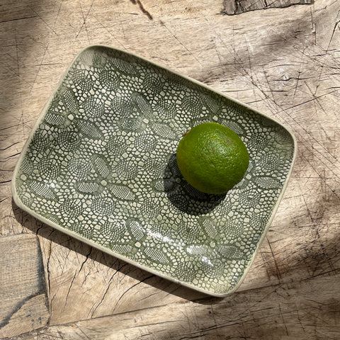 Wonki Ware Rectangular Utensil Dish - Dark Green Lace