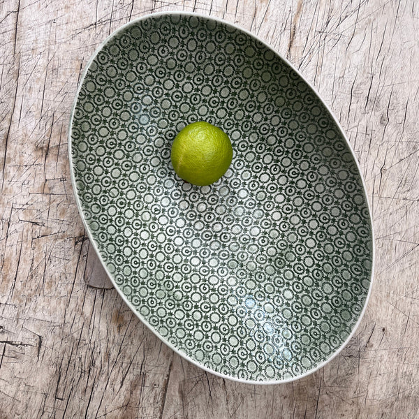Wonki Ware Oval Bowl - Large - Dark Green Lace