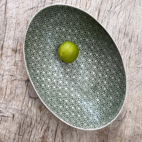Wonki Ware Oval Bowl - Large - Dark Green Lace