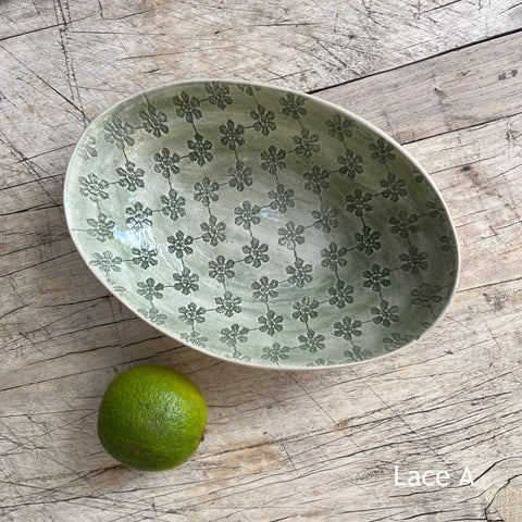 Wonki Ware Oval Bowl - Small - Dark Green Lace